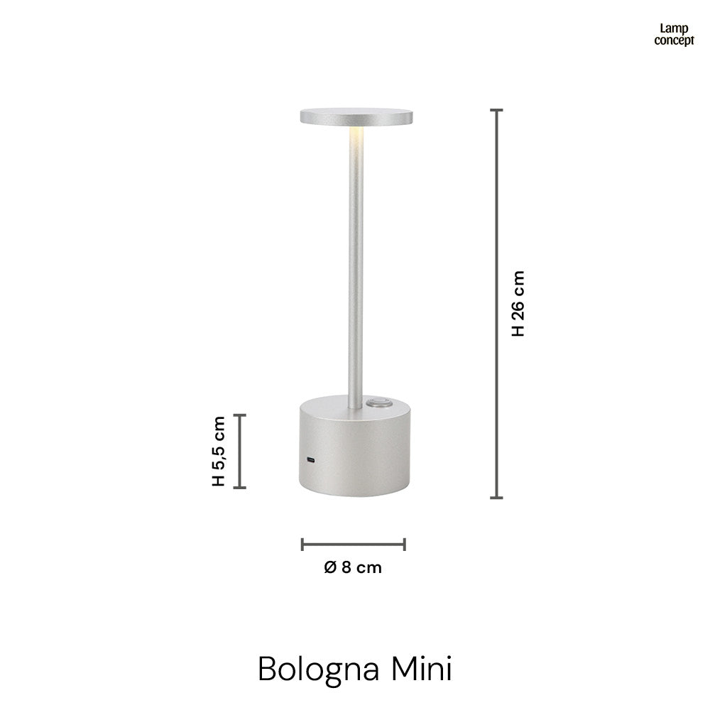 Bologna Mini LED Sladdlös Bordslampa Silver