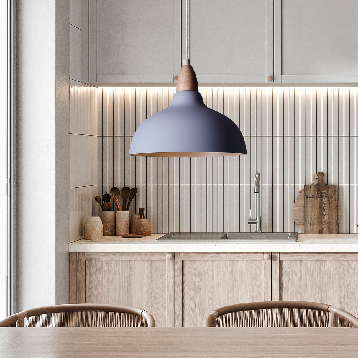 Oak Taklampa Ø35 Ljus trä/jusblå