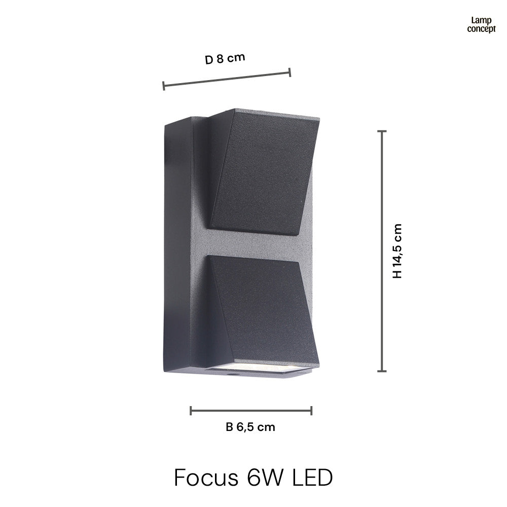 Focus 6W IP65 Vägglampa Utomhus Svart
