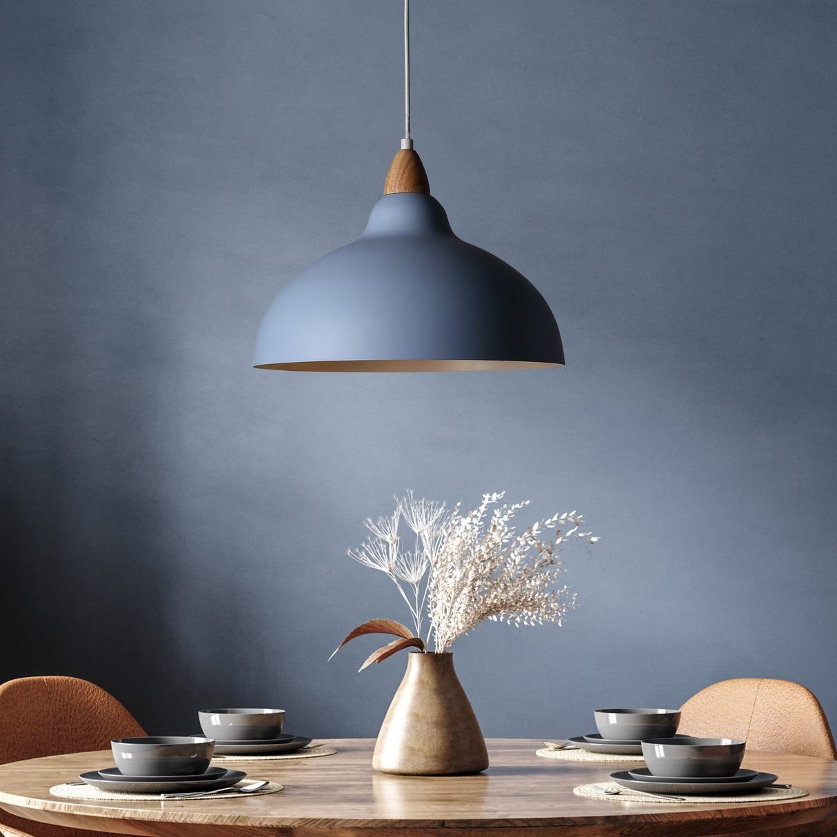 Oak Taklampa Ø35 Ljus trä/Ljusblå