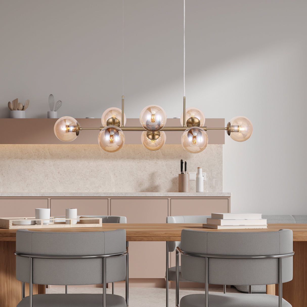 Lugano Långbordstaklampa Mässing/Amber