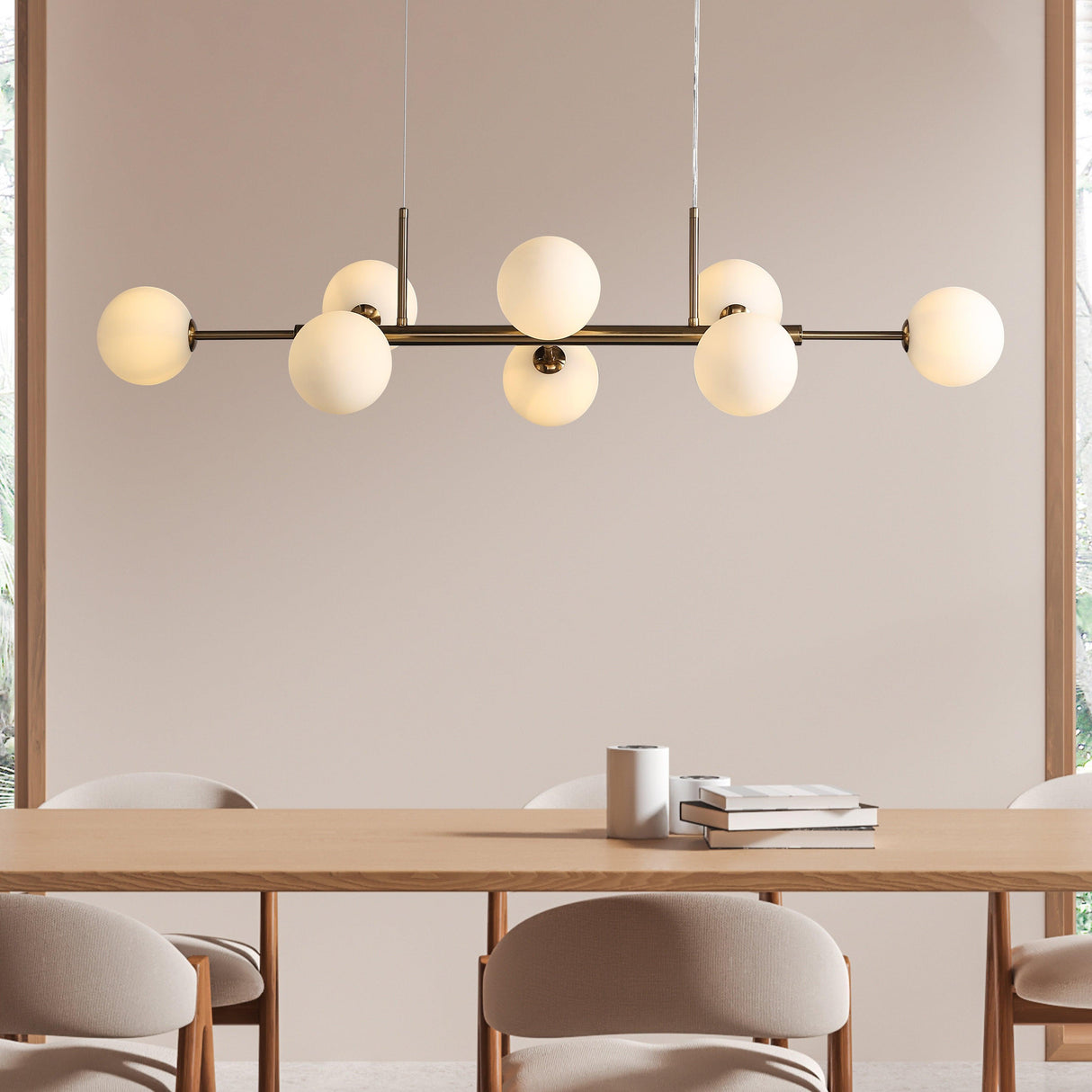 Seti Långbordstaklampa Borstad Mässing/Opal-Lampconcept.se