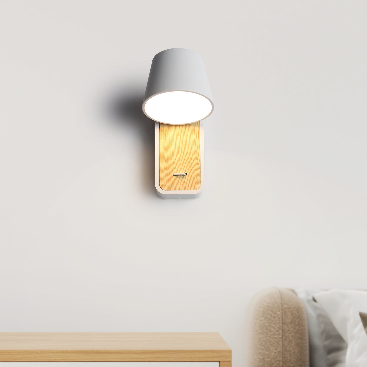 Torino Vägglampa Vit/Trälook