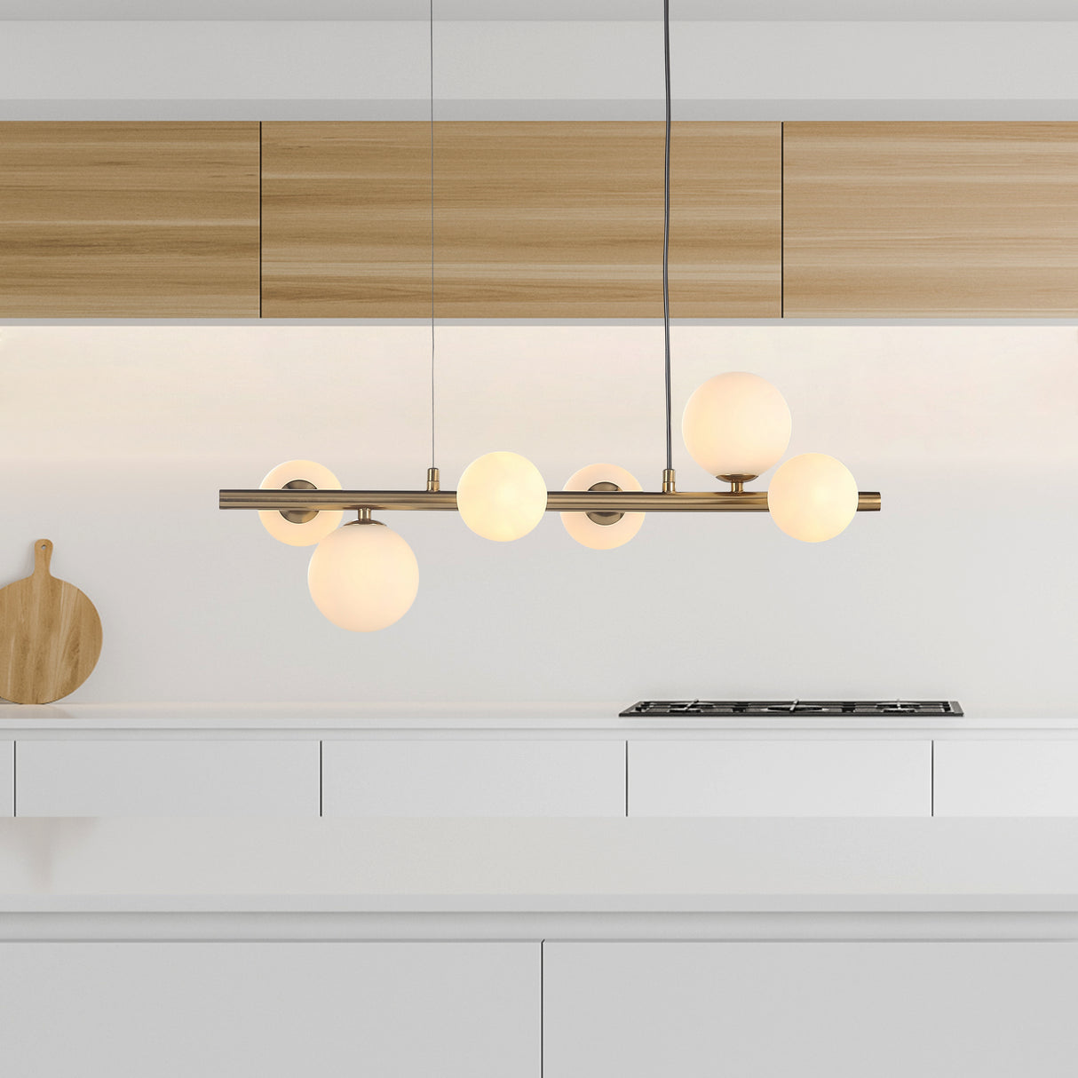 Valencia Small Långbordstaklampa 63cm Mässing/Opal