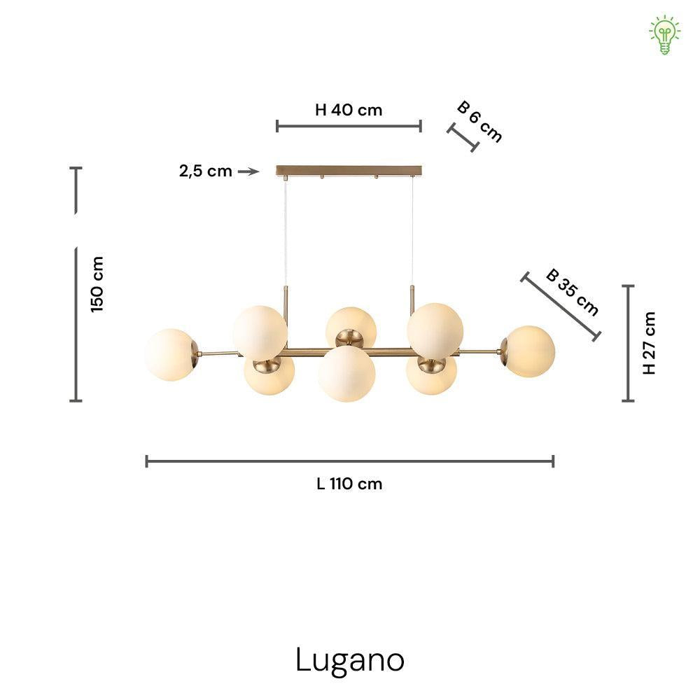 Lugano Långbordstaklampa Mässing/Opal-Lampconcept.se