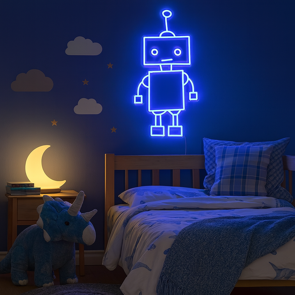 Robot Neon Vägglampa Blå