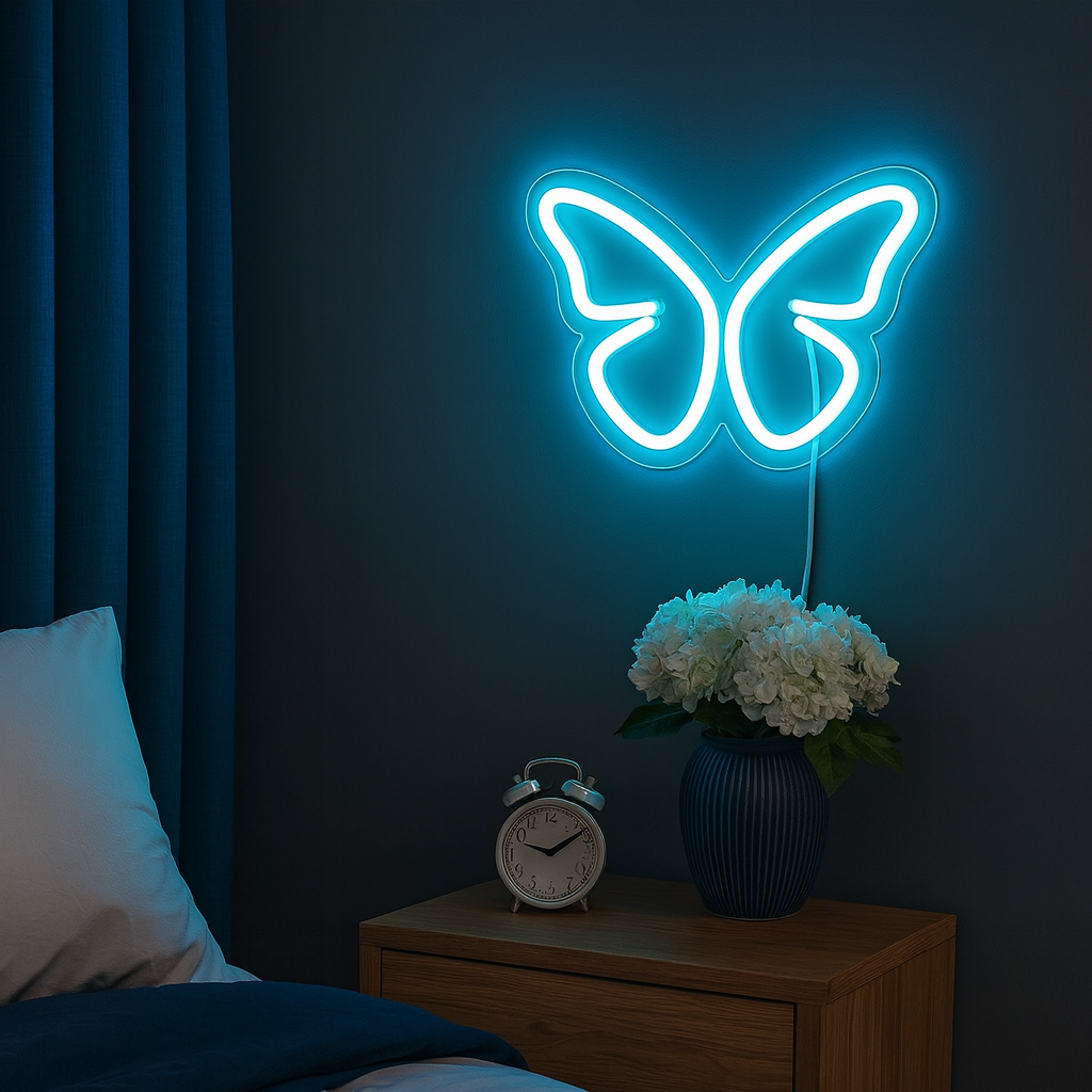 Butterfly Neon Vägglampa Ljusblå