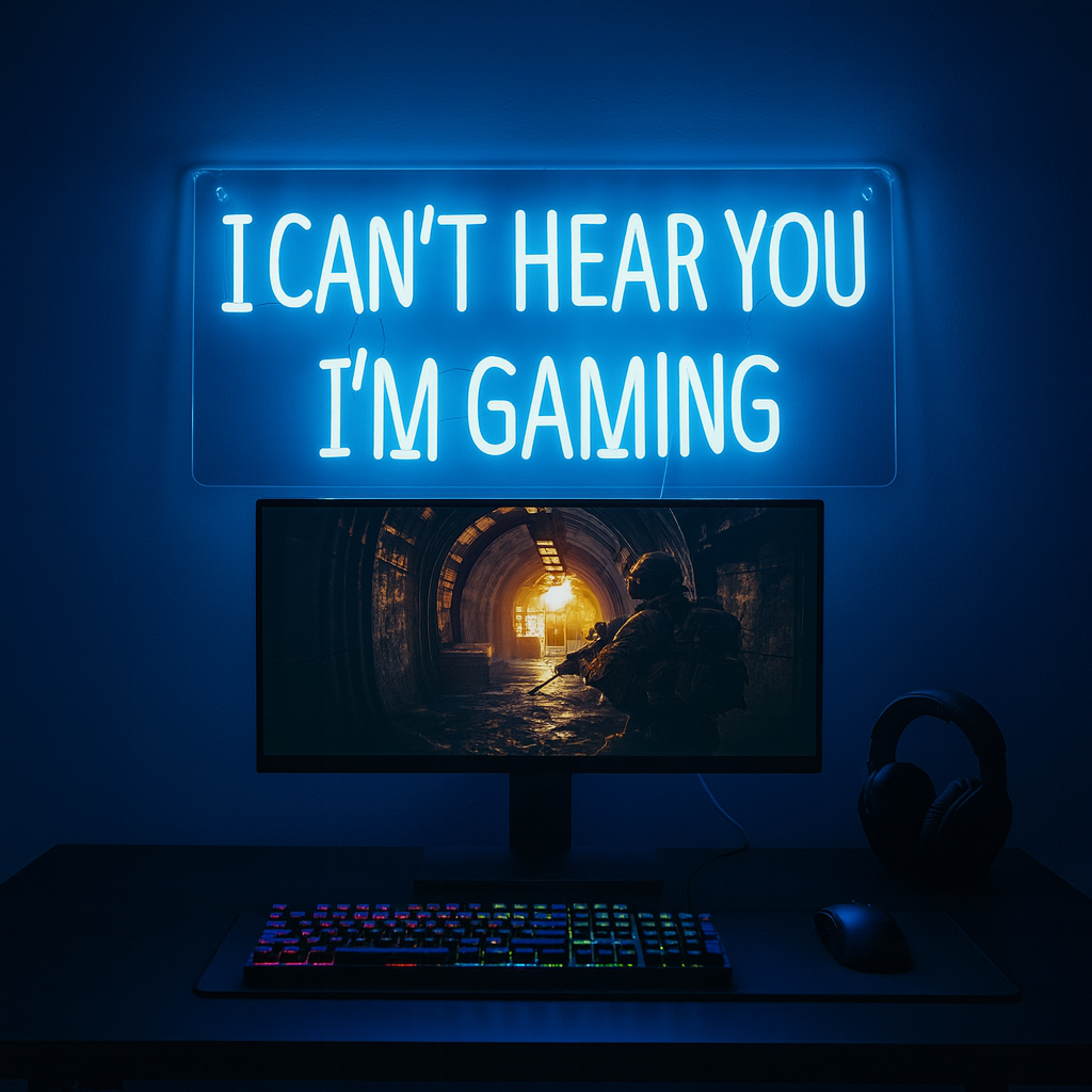 I Cant Hear You Im Gaming Neon Vägglampa