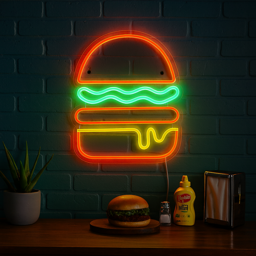 Burger Neon Vägglampa
