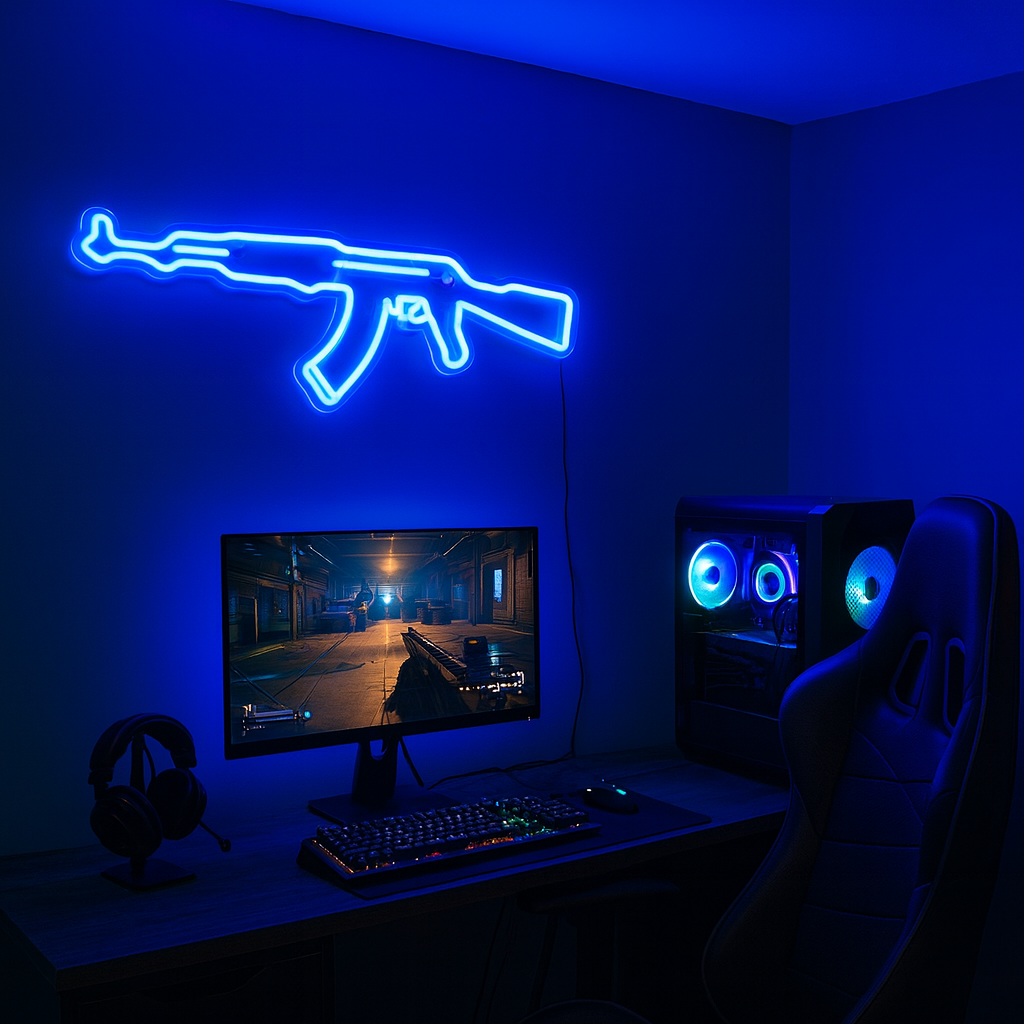 AK-47 Neon Vägglampa Blå