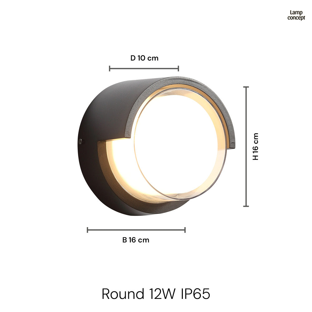 Round Vägglampa Utomhus 12W IP65