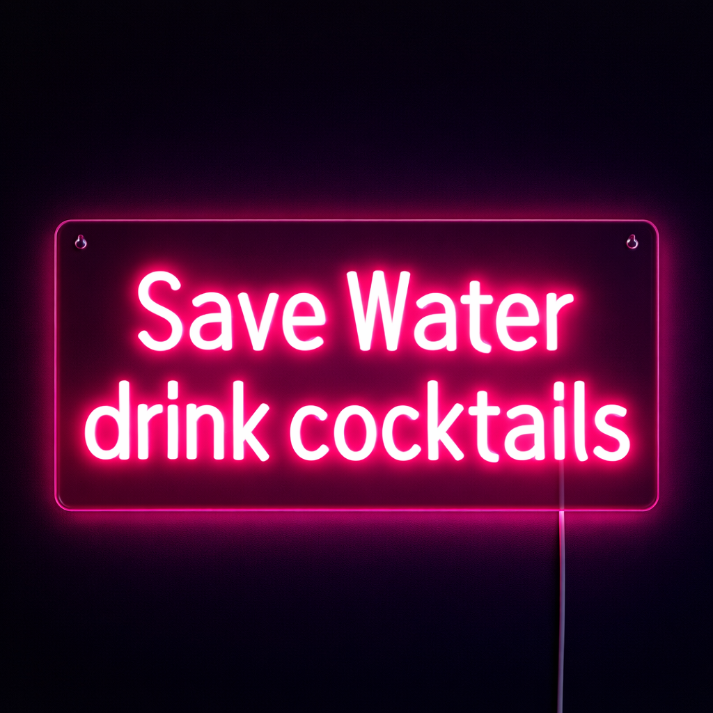 Save Water Drink Cocktails Neon Vägglampa