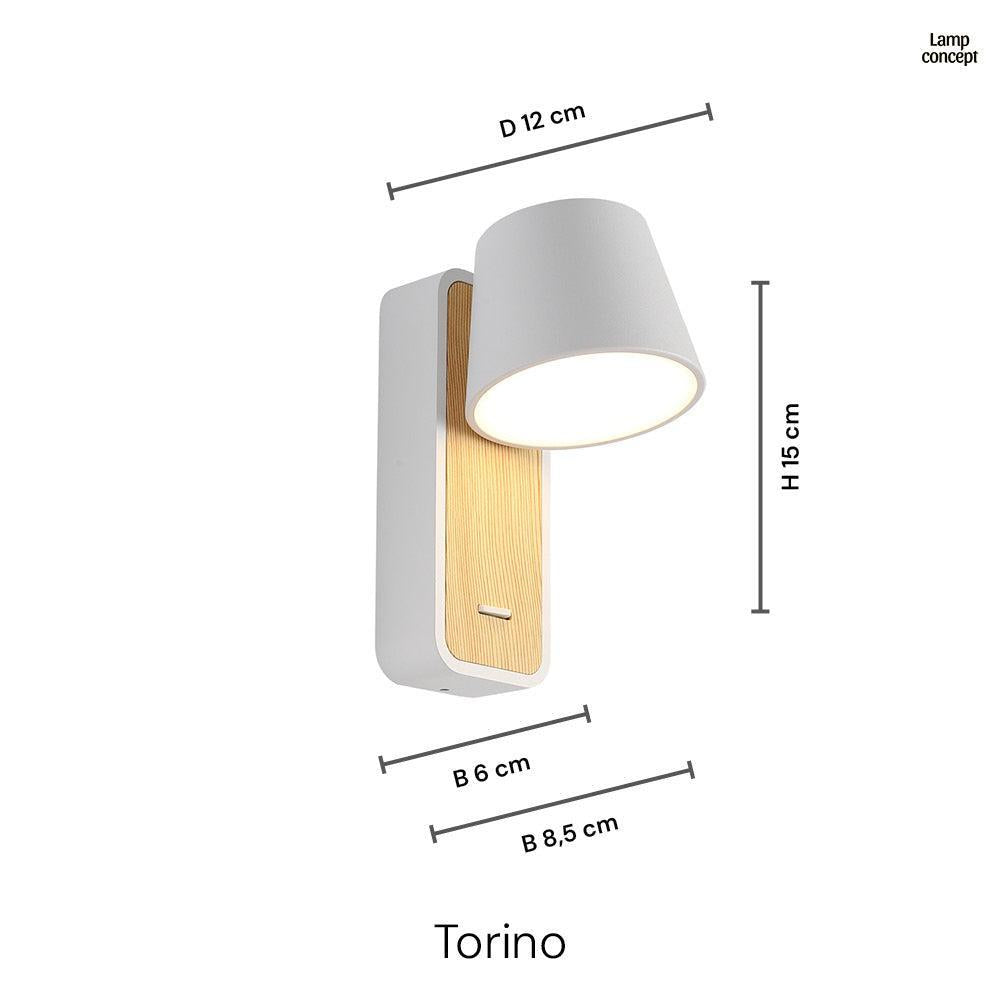 Torino Vägglampa Vit/Trälook-Lampconcept.se