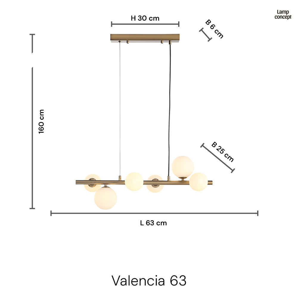 Valencia Small Långbordstaklampa 63cm Mässing/Opal