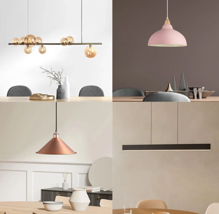 Matbordslampor, Oak Taklampa Flamingo Pink, Vision Långbordstaklampa Svart, Coffee Taklampa Borstad Koppar, Florence Långbordstaklampa Mässing/Opal