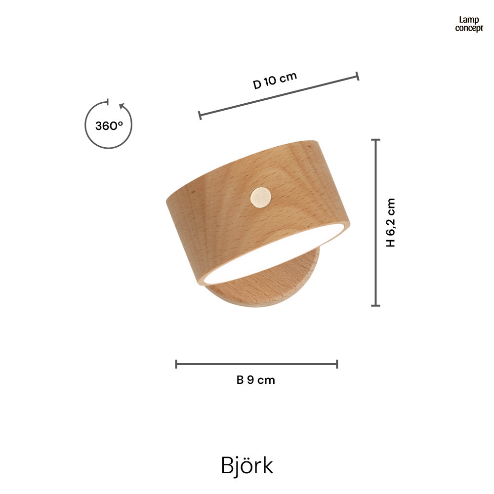 Björk Sladdlös Vägglampa Ljus
