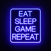 Eat Sleep Game Repeat Neon Vägglampa
