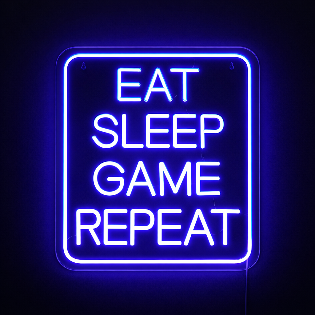Eat Sleep Game Repeat Neon Vägglampa