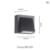 Focus 3W IP65 Vägglampa Utomhus Svart