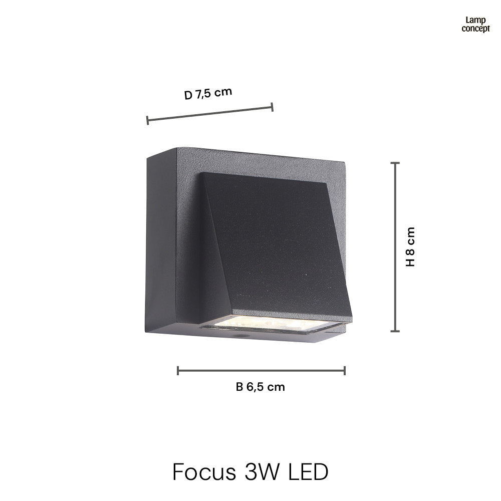 Focus 3W IP65 Vägglampa Utomhus Svart