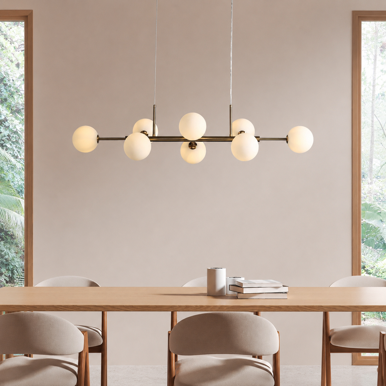 Seti Långbordstaklampa Borstad Mässing/Opal