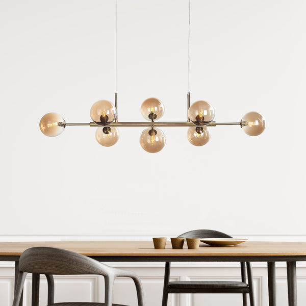 Seti Långbordstaklampa Borstad Mässing/Amber-Lampconcept.se