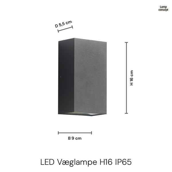 LED Vägglampa Utomhus H16cm IP65 6W Svart