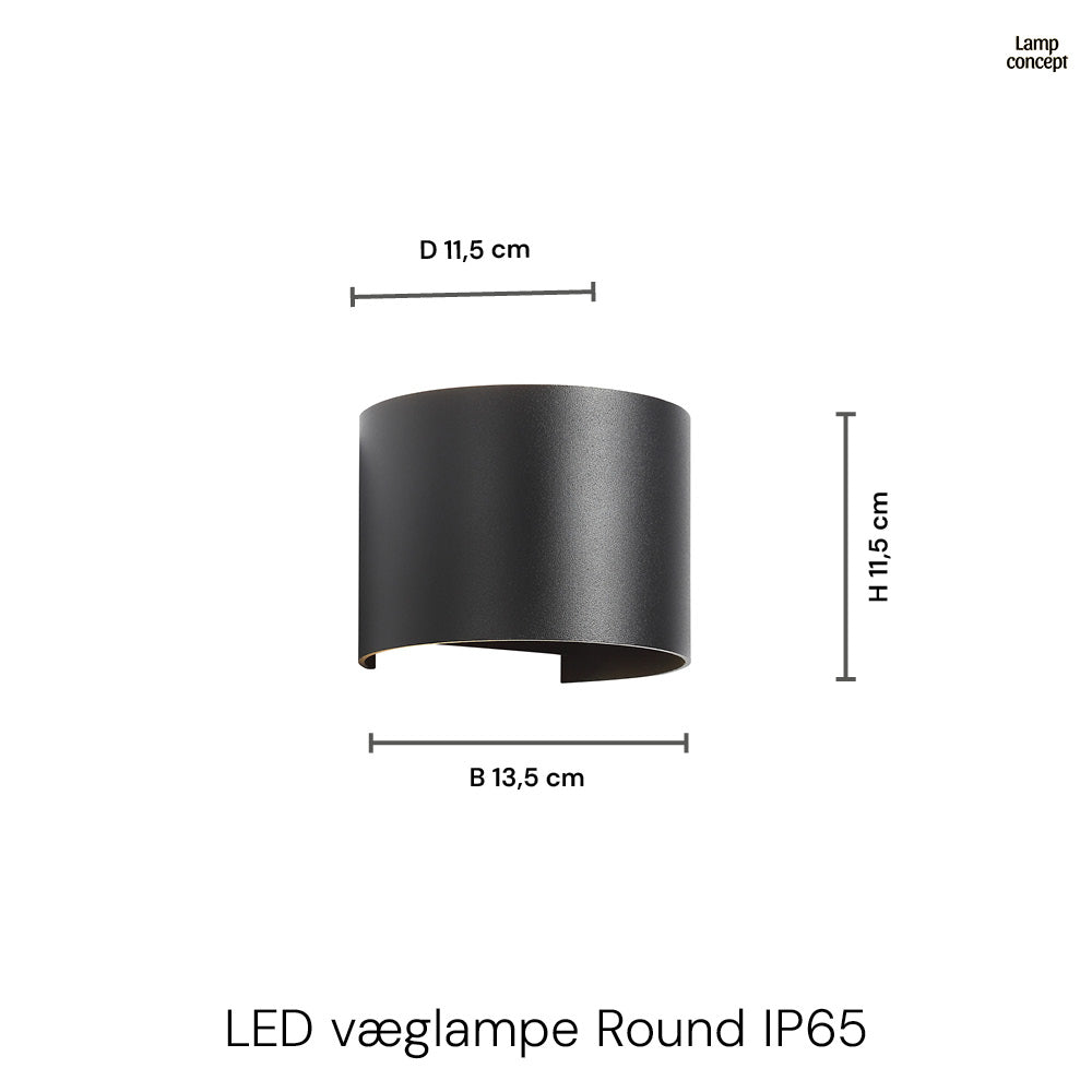 LED Vägglampa Utomhus Round 6W IP65 Svart