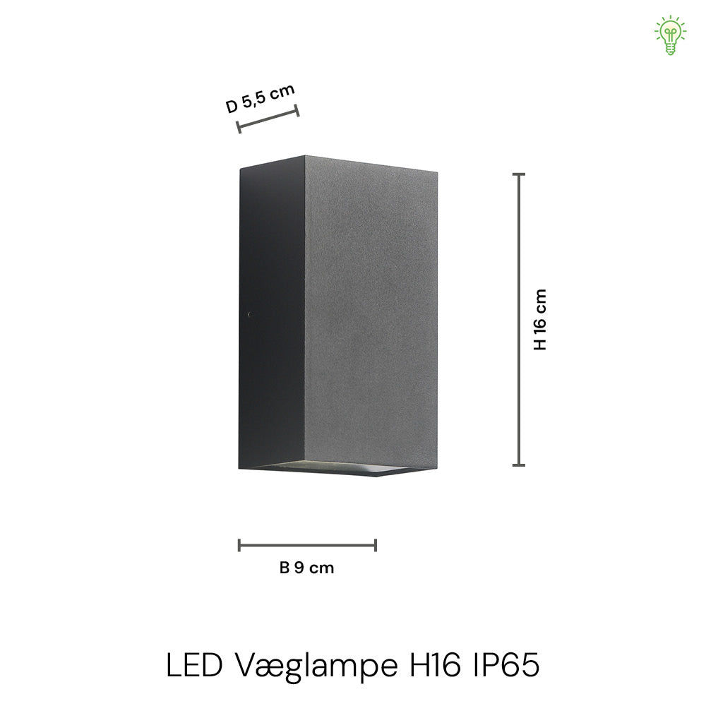 LED Vägglampa H16 IP54 6W Svart-Lampconcept.se