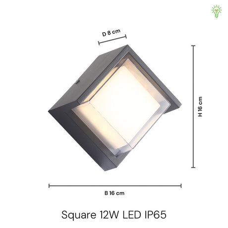 Square 12W LED IP65 Vägglampa