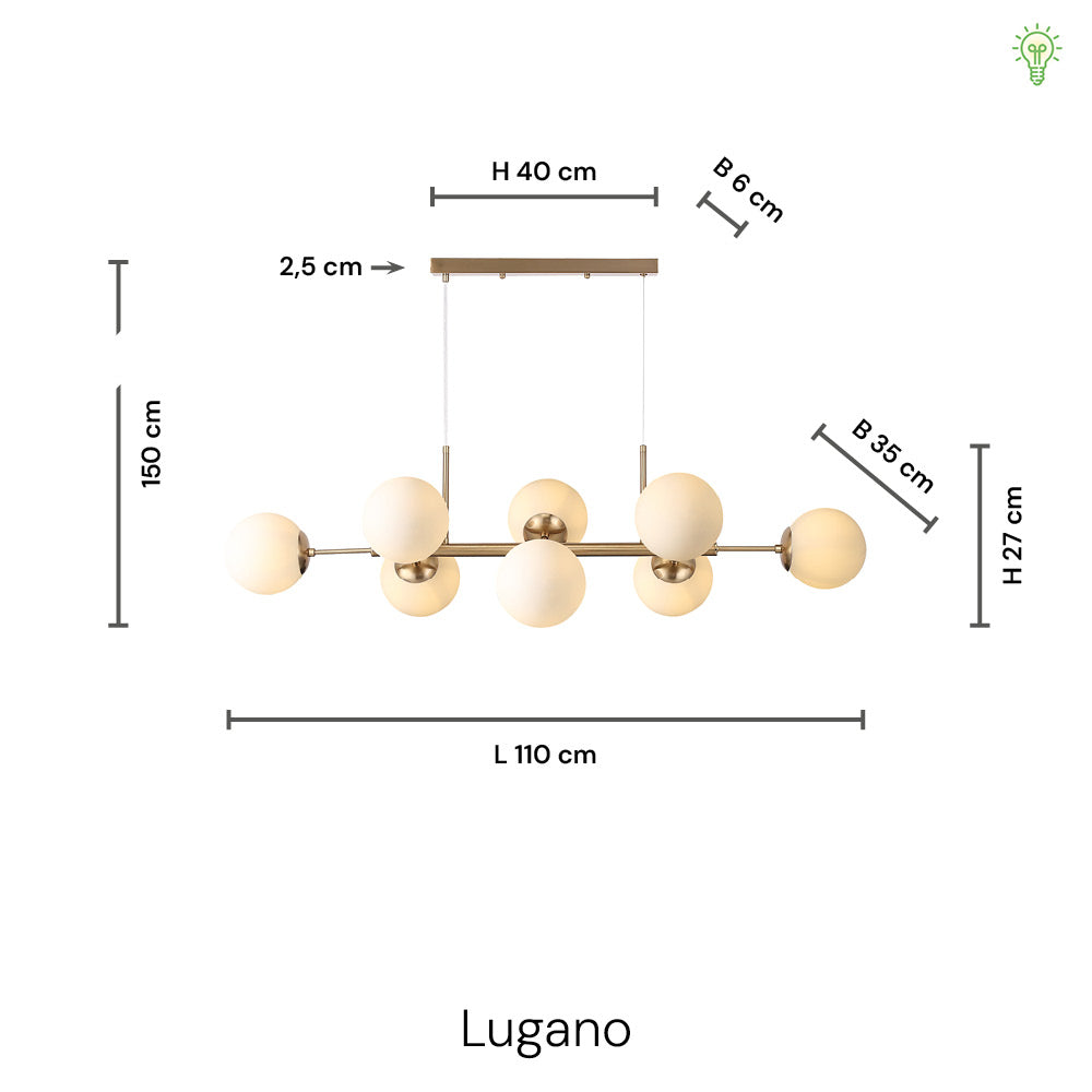 Lugano Långbordstaklampa Mässing/Opal