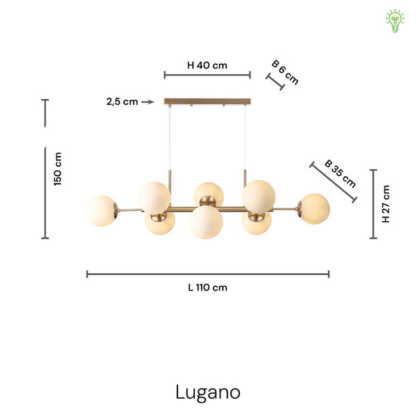 Lugano Långbordstaklampa Mässing/Opal