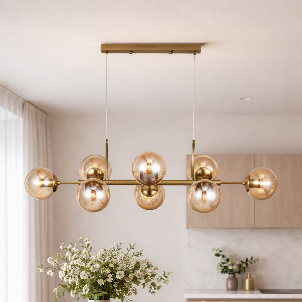 Lugano Långbordstaklampa Mässing/Amber