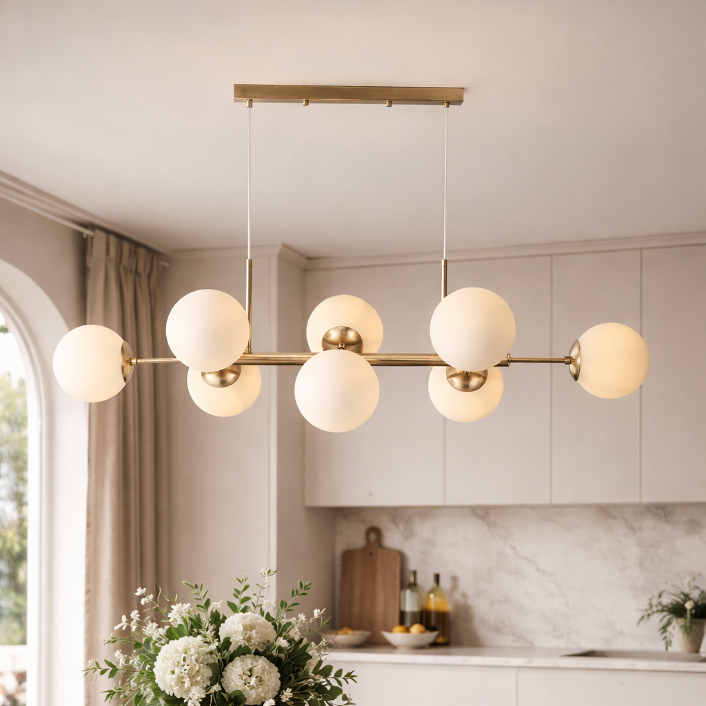 Lugano Långbordstaklampa Mässing/Opal-Lampconcept.se