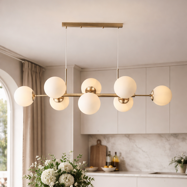 Lugano Långbordstaklampa Mässing/Opal-Lampconcept.se