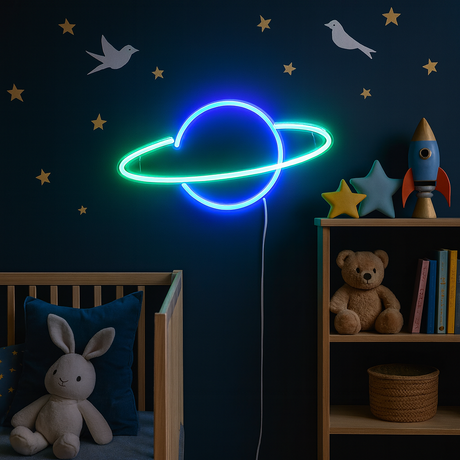 Saturn Neon Vägglampa Blå/Grön