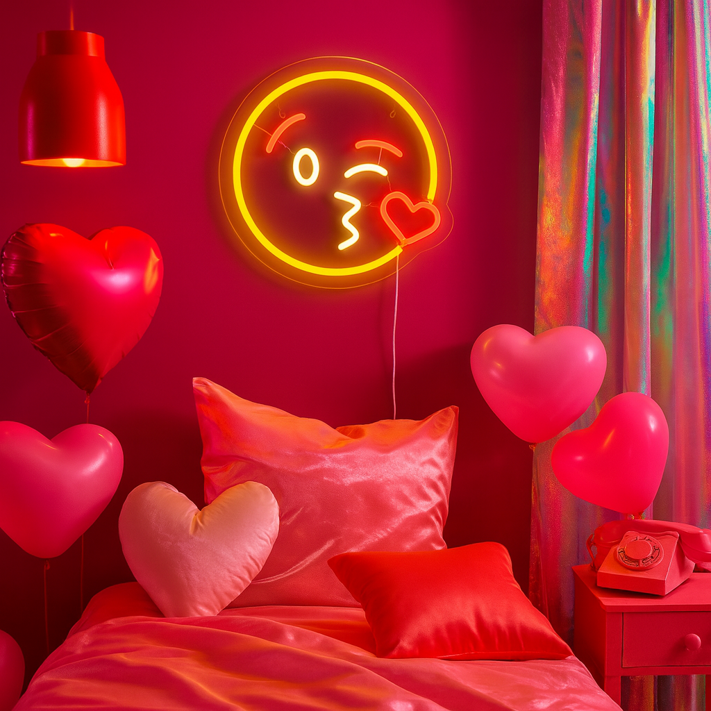 Emoji Kiss Neon Vägglampa
