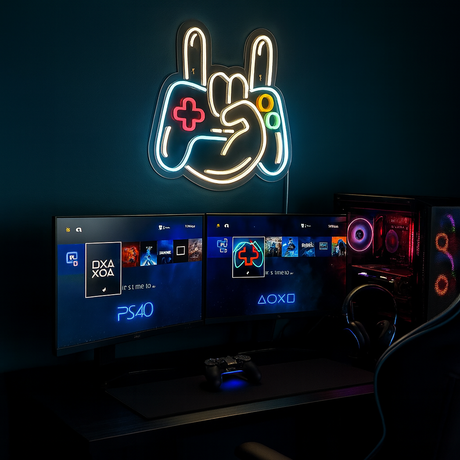 Joystick Hand Sign Neon Vägglampa