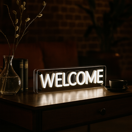 Welcome LED Neon Box Bordlampa