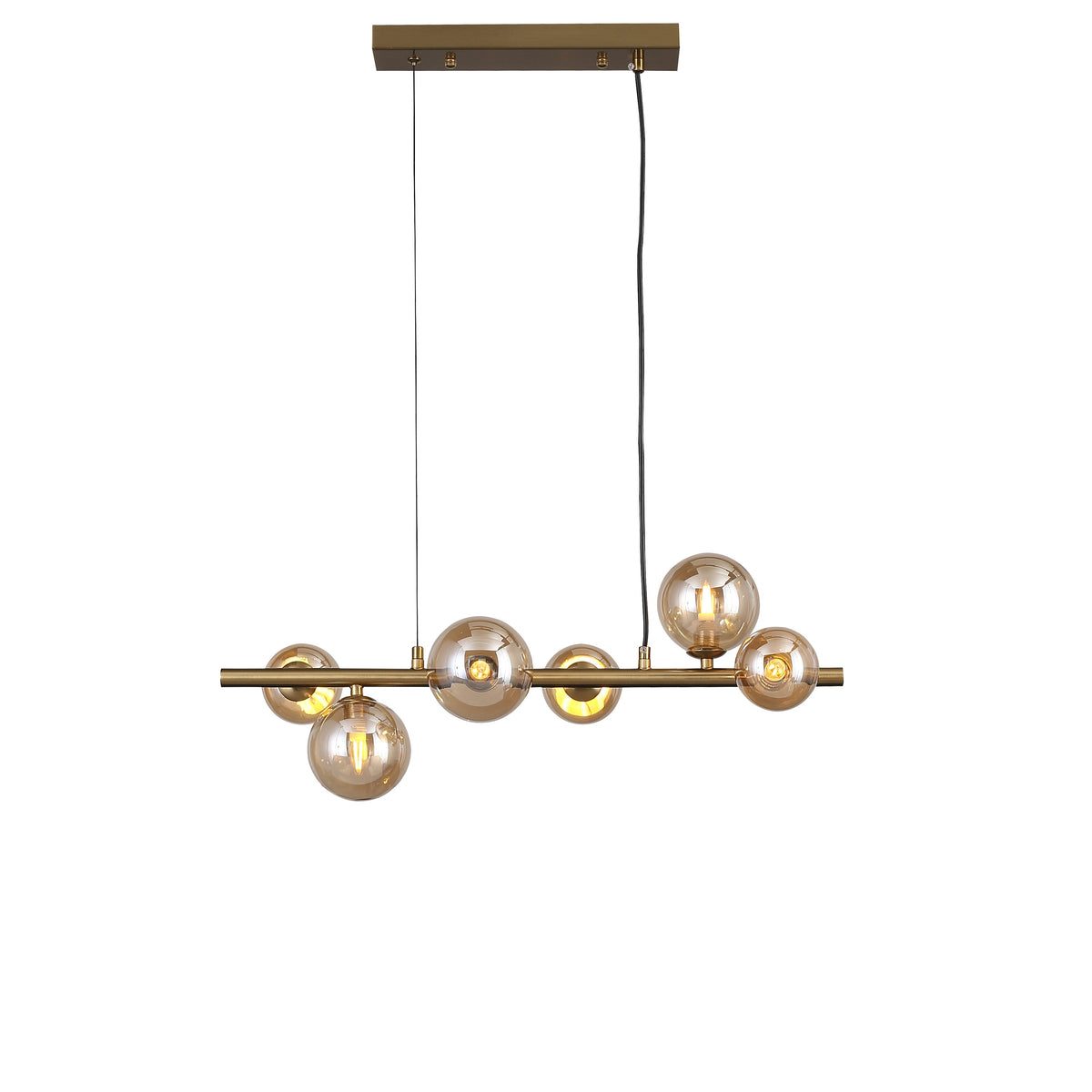 Valencia Långbordstaklampa 63cm Mässing/Amber-Lampconcept.se