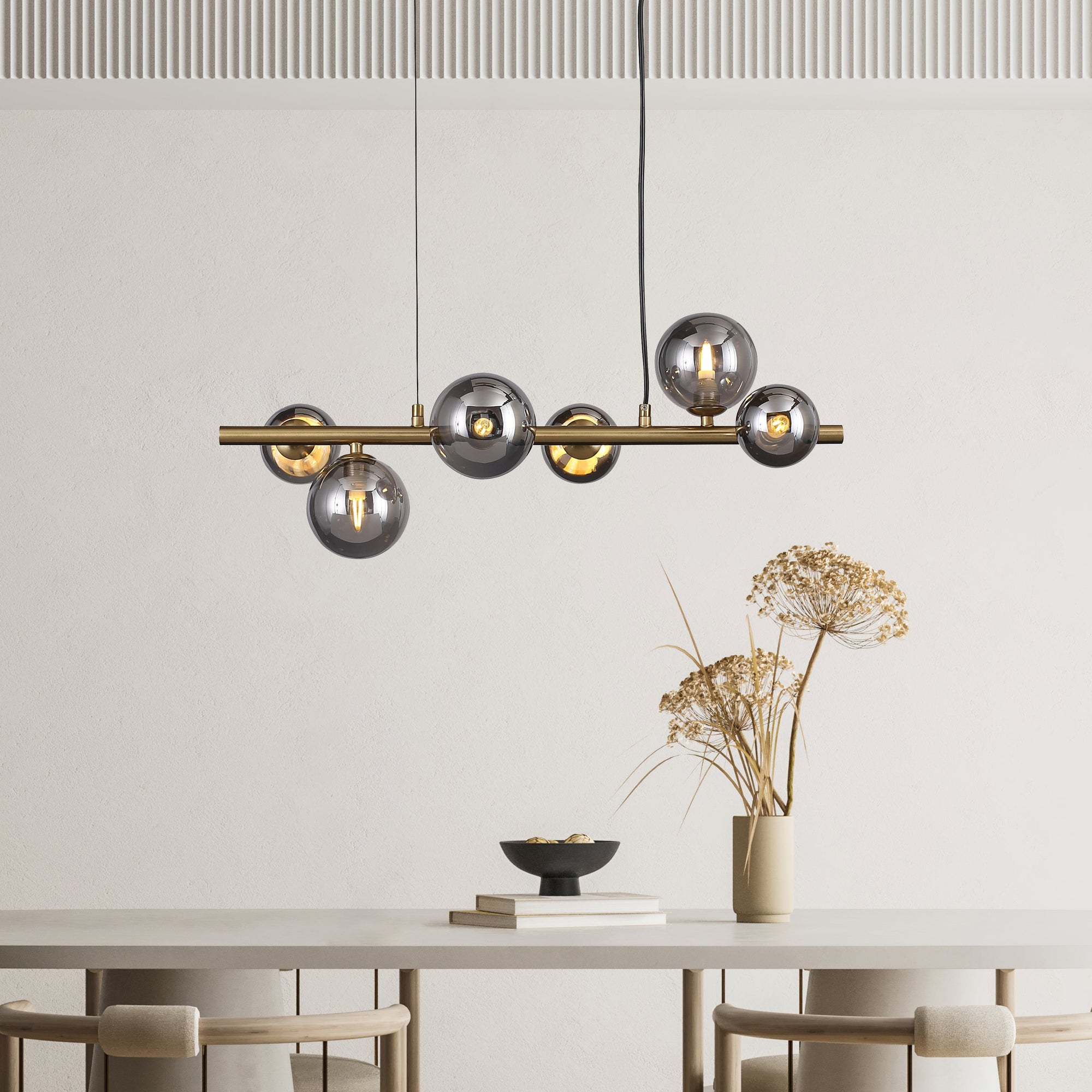 Valencia Långbordstaklampa 63cm Mässing/Smoke-Lampconcept.se