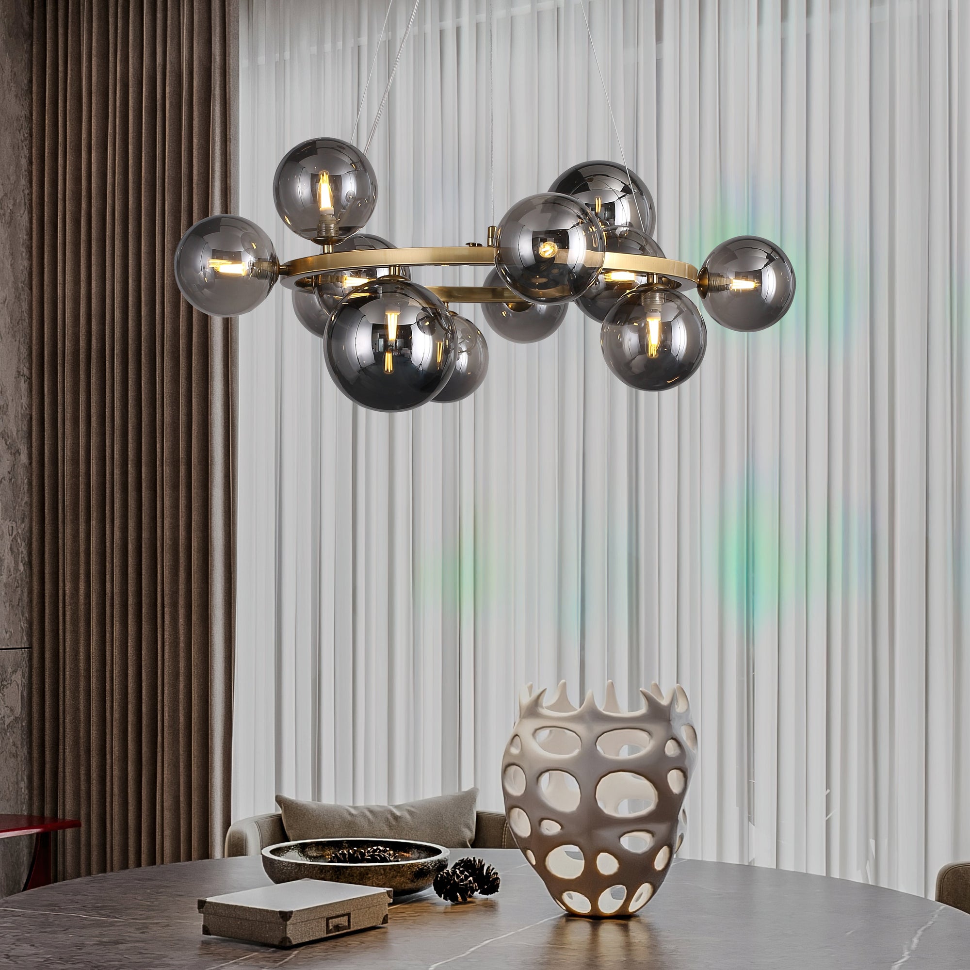 Valencia Ljuskrona Mässing/Smoke-Lampconcept.se