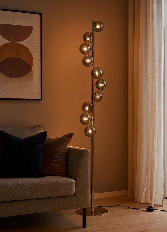 Trento Golvlampa Mässing/Rökfärgad-Lampconcept.se