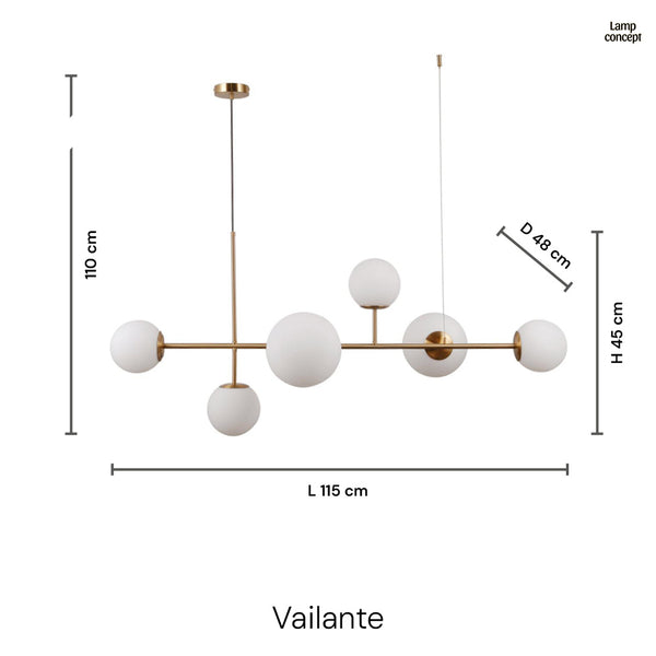 Vailante Långbordtaklampa Krom/Opal