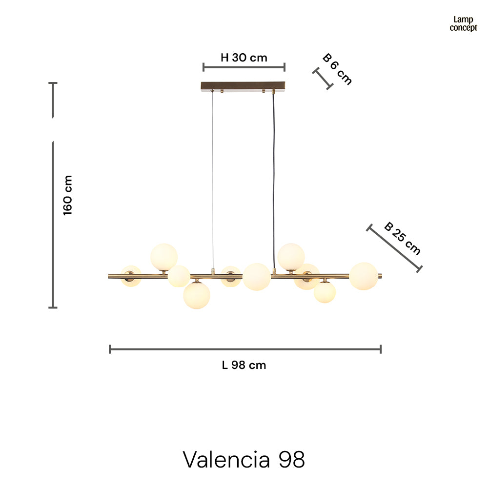 Valencia Långbordstaklampa Mässing/Opal