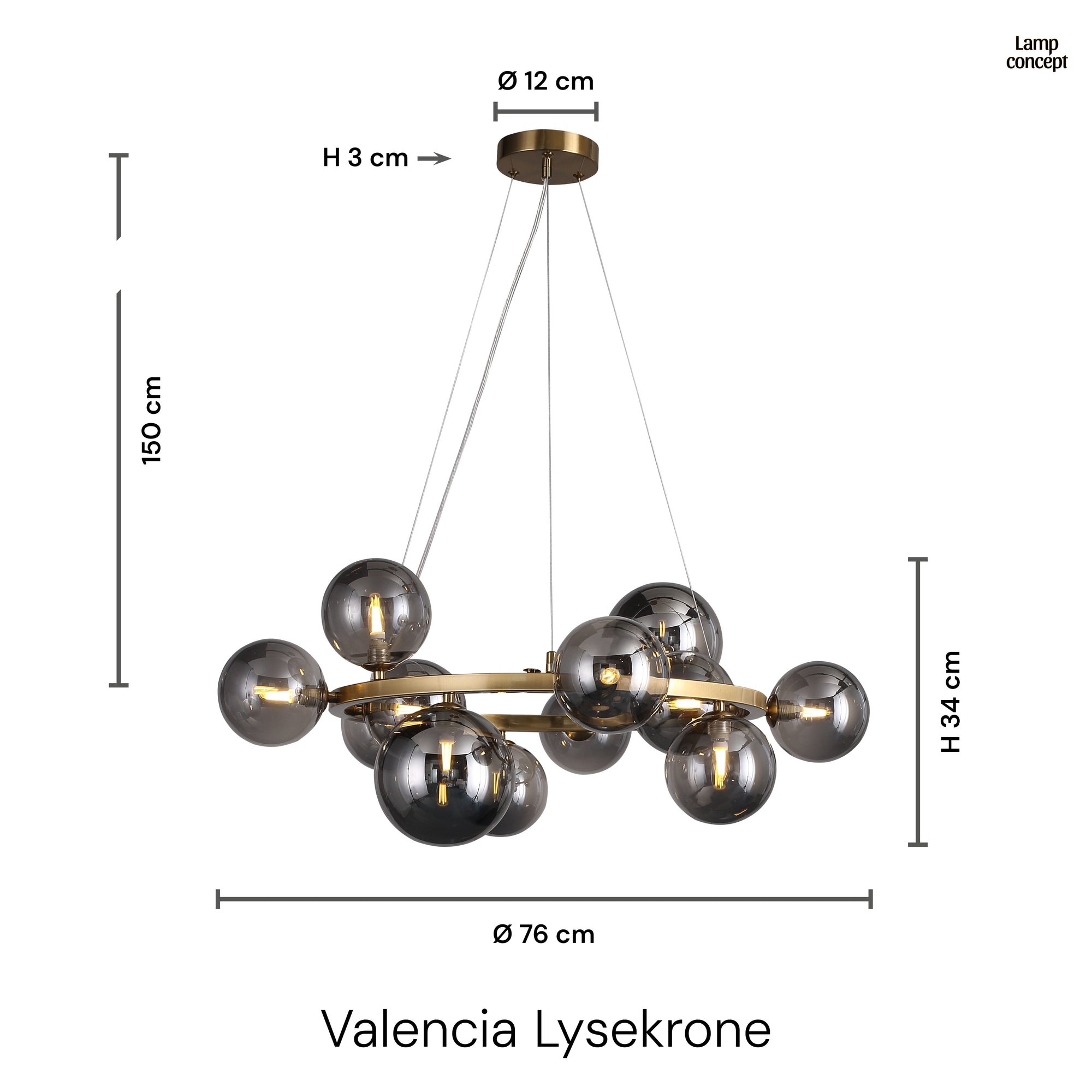 Valencia Ljuskrona Mässing/Smoke