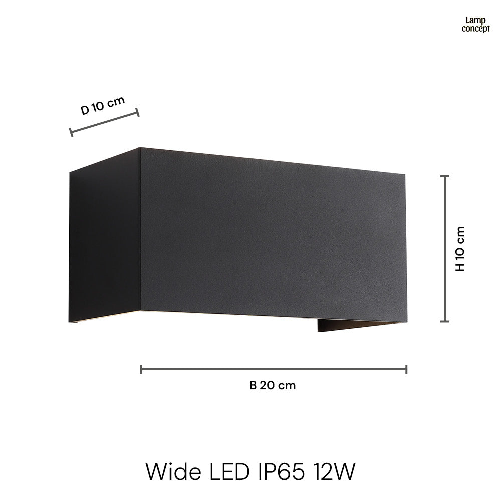 Wide IP54 12W Utomhus Vägglampa Svart-Lampconcept.se