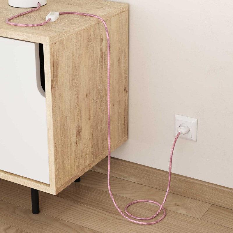 Textilkabel Fuchsia/Vit Randigt-Lampconcept.se