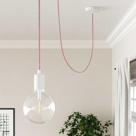 Textilkabel Fuchsia/Vit Randigt-Lampconcept.se