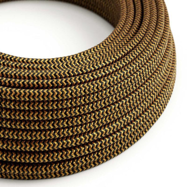 Textilkabel Svart/Guld Zig Zag-Lampconcept.se
